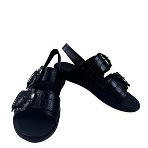 FitFlop Kaia Black Croc Embossed Double Strap Comfort Sandals Women's Size 8